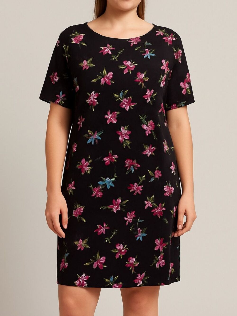 NWT Rachel Rachel Roy Black Pink Floral Boat Neck Shift Dress Size Small
